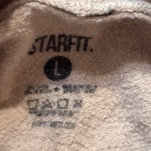 STARFIT Tan Hooded Sweatshirt Kangaroo Pocket Smiley Face Starry Eyes Logo Large - Picture 3 of 4
